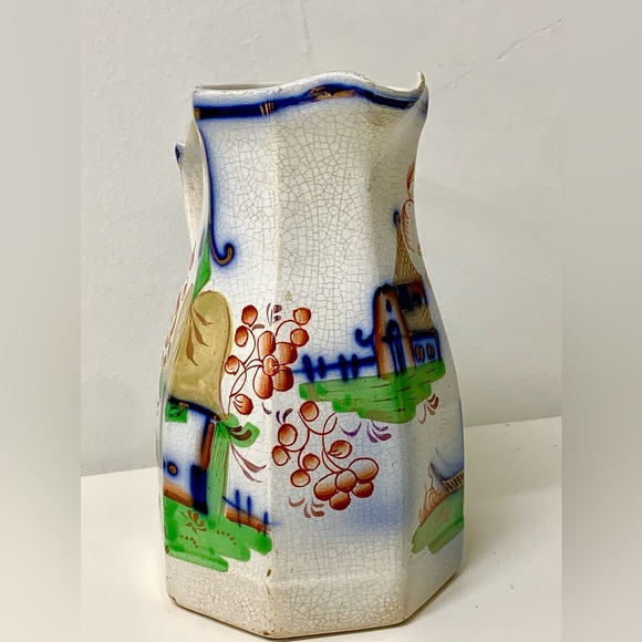 19th Century Antique Gaudy Welsh PAGODA Octagonal Lustreware Pitcher Jug 550 - Picture 4 of 16